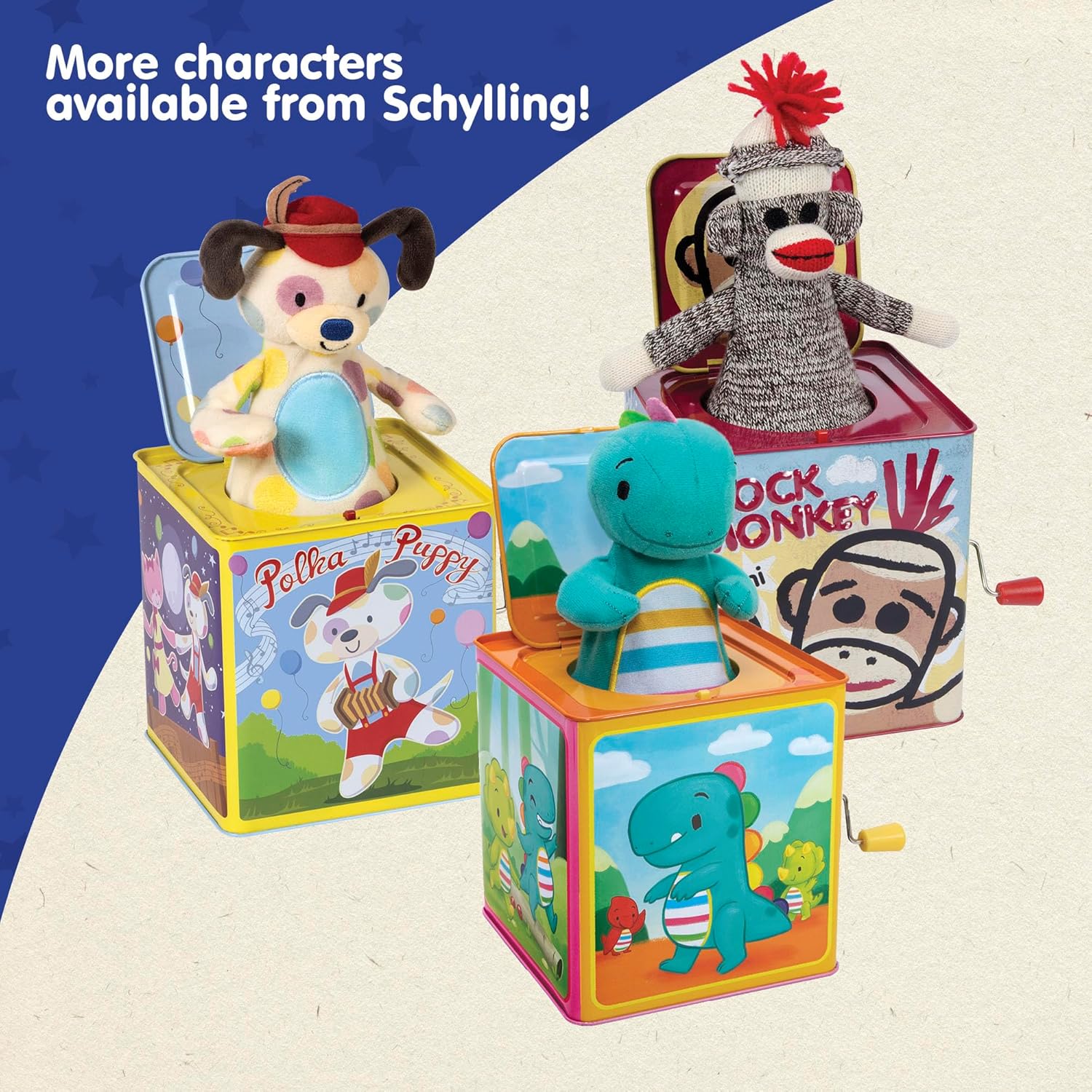 Schylling Silly Circus Jack in the Box - Classic Children-s Musical Toy - Colorful Embossed Tin Box and Friendly Plush - Age 18 months and Up - Image 6